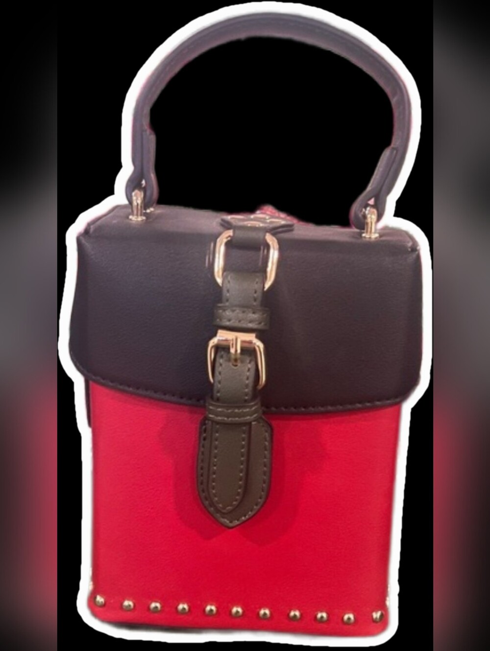 Red/Black Top Handle Trunk Two Way Purse